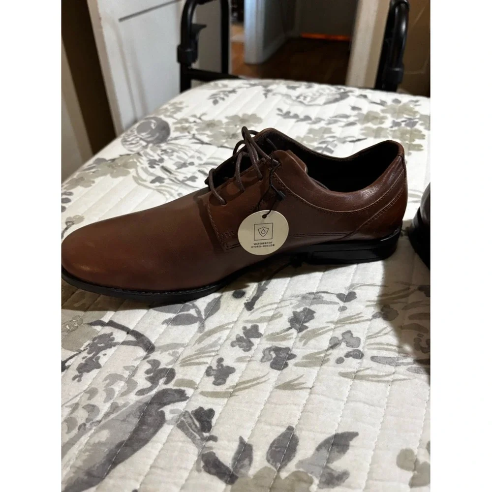 Rockport Derby Men 9 Brown New Waterproof Leather Plain Toe Shoes CI5263